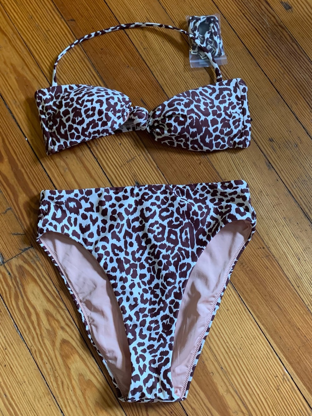 J. Crew Brown and Cream Leopard-Print Bandeau Bikini